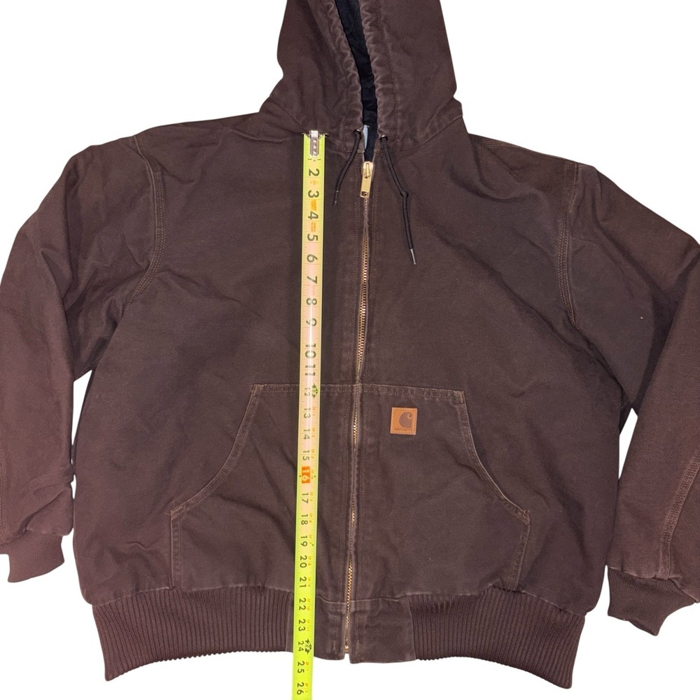 Carhartt Mens XL Hooded Work Jacket Brown With Black Quilted Inside - Picture 9 of 12
